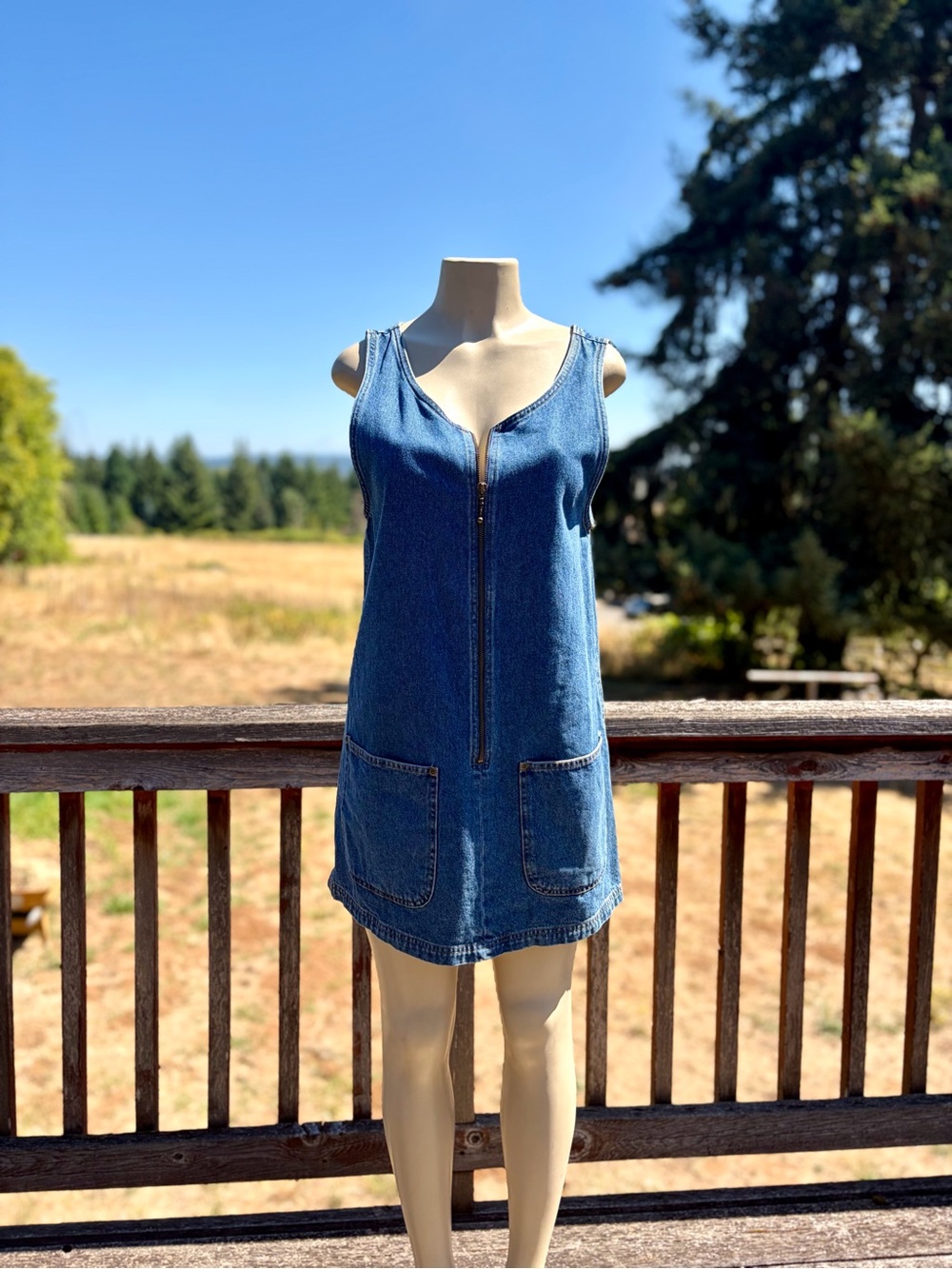 Vintage 90s Arizona Jean Company Mini Cotton Zipper Denim Jumper Dress Size M